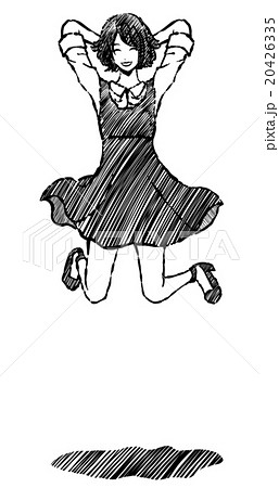 女性 白黒 跳び上がるのイラスト素材