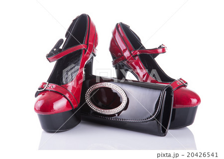 Trendy high heel shoes, and black handbag clutch Trendy high heel shoes, and black handbag clutch 20426541