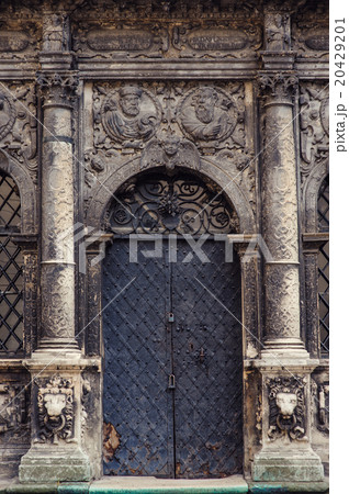 Black metal doors and two pillars on each side Black metal doors and two pillars on each side 20429201