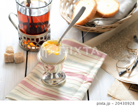 breakfast. soft-boiled egg with tea and bread breakfast. soft-boiled egg with tea and bread 20430928