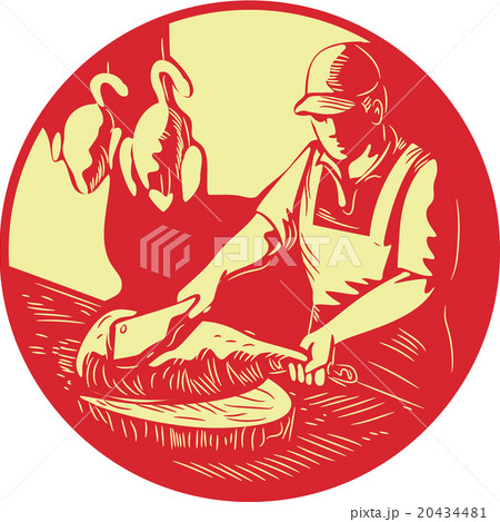 Chinese Cook Chop Meat Oval Circle Woodcut Chinese Cook Chop Meat Oval Circle Woodcut 20434481