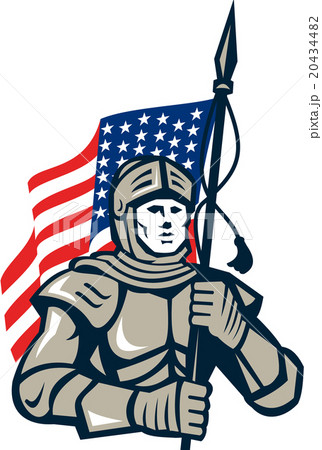 Knight Holding USA Flag Retro Knight Holding USA Flag Retro 20434482