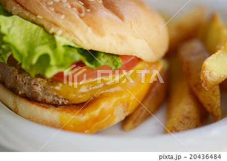ハンバーガー　チーズバーガー　フライドポテト　ランチ　ファーストフード 20436484