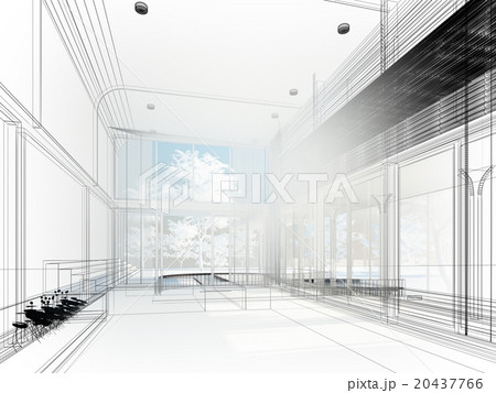 sketch design of interior hall, wire frame sketch design of interior hall, wire frame 20437766
