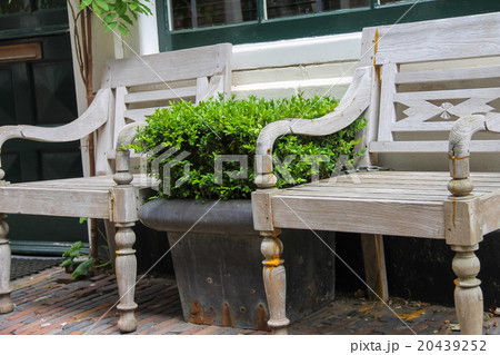 Traditional Dutch wooden benches surrounded 20439252
