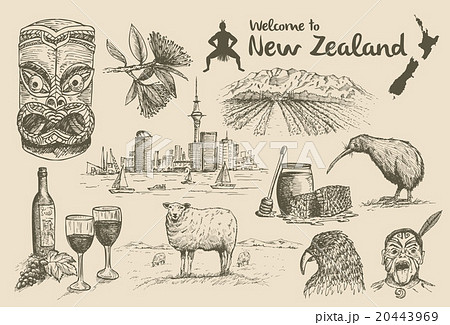 Hand drawn New Zealand Icons, vector 20443969