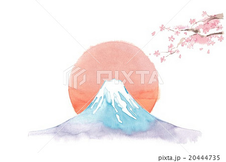 富士山 日の出 桜のイラスト素材