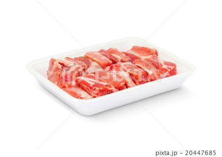 pork spareribs raw in tray foam isolated on white 20447685