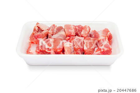 pork spareribs raw in tray foam isolated on white 20447686