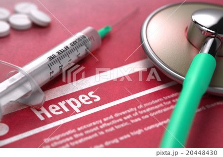 Herpes. Medical Concept on Red Background. 20448430