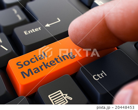 Press Button Social Marketing on Black Keyboard. 20448453