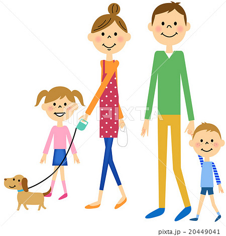 犬の散歩 家族 親子のイラスト素材