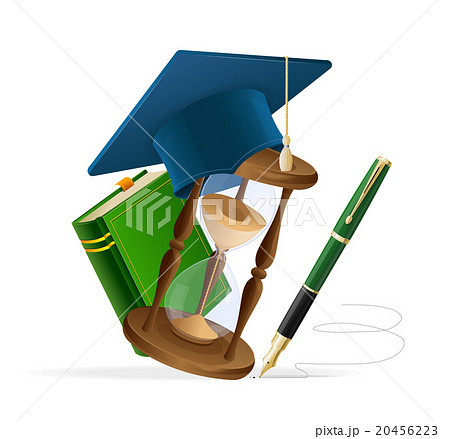 Graduation cap with book, sand clock and pen 20456223