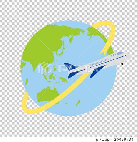 地球を回る飛行機のイラスト素材