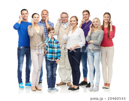 group of smiling people with smartphones 20460543