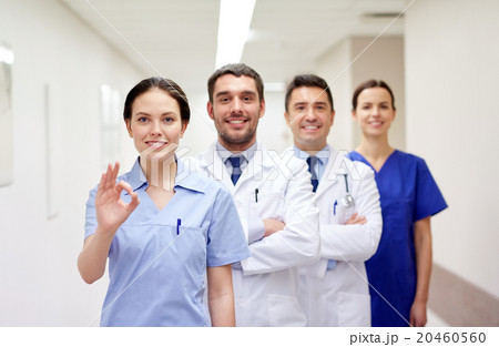 group of happy medics or doctors at hospital group of happy medics or doctors at hospital 20460560