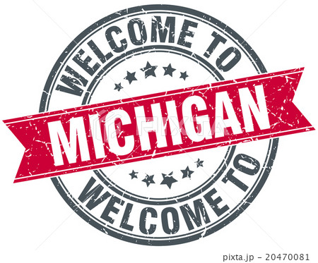 welcome to Michigan red round vintage stamp 20470081