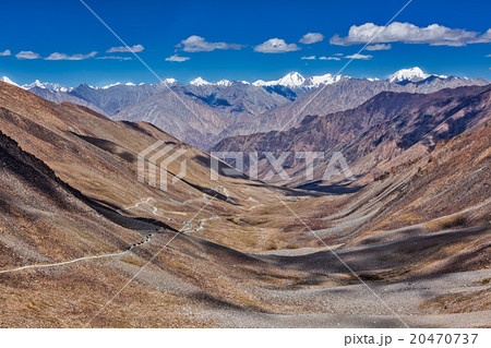 Karakorum Range and road in valley, Ladakh, India 20470737