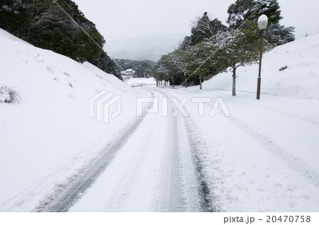 雪と轍の写真素材
