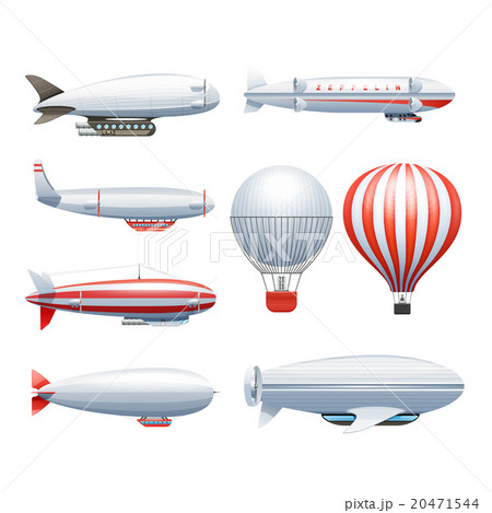 Dirigible Airship White Red Icons Set のイラスト素材