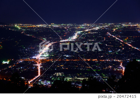 神奈川 小田原方面の夜景 チェックメイトカントリークラブからの眺めの写真素材