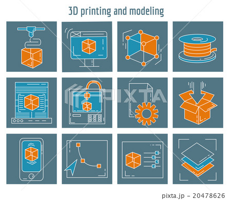 Vector icons set 3d printing and modeling 20478626