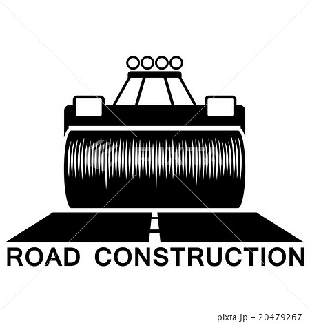 Road roller black and white sign 20479267