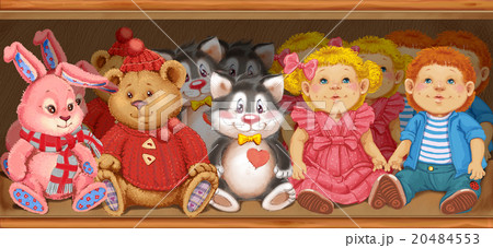 Wooden shelf with children's toys in the store Wooden shelf with children's toys in the store 20484553