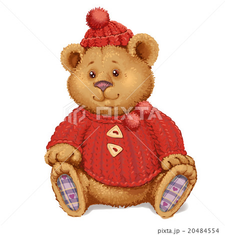 Plush teddy bear in a red sweater and hat Plush teddy bear in a red sweater and hat 20484554