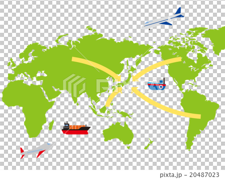 世界から日本に向く矢印 世界地図イメージのイラスト素材