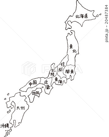 手書きの日本地図イメージ モノクロ 地面抜き 地区表示のイラスト素材 20487384 Pixta