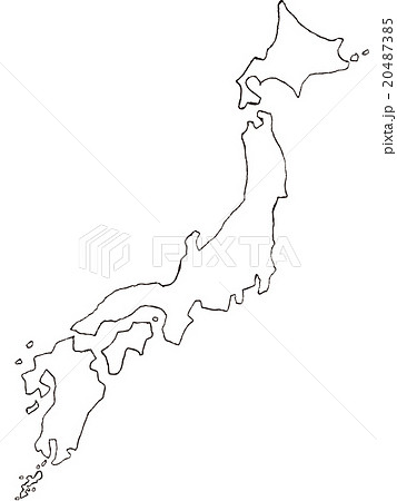 手書きの日本地図イメージ モノクロ線画 のイラスト素材