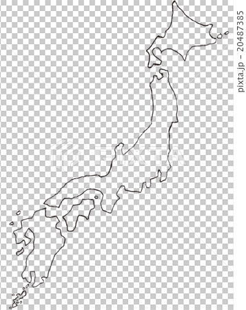 手書きの日本地図イメージ モノクロ線画 のイラスト素材
