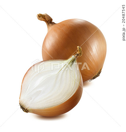 Whole yellow onion half piece isolated on white Whole yellow onion half piece isolated on white 20487545