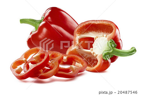 Red sweet pepper sliced isolated white background Red sweet pepper sliced isolated white background 20487546