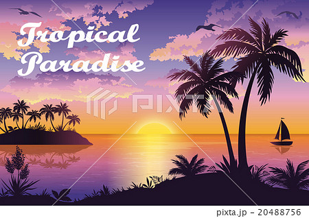 Tropical Sea Landscape with Palms and Ship 20488756
