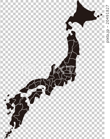 手書きの日本地図イメージ モノクロ 都道府県別オブジェクトのイラスト素材 4917
