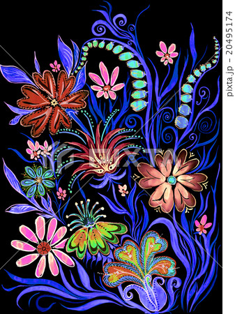 flower background on black - watercolor painting  20495174