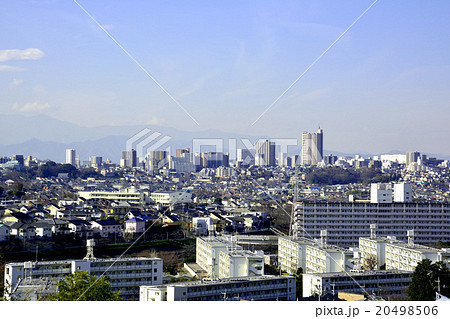 町田市の中心街の遠景の写真素材