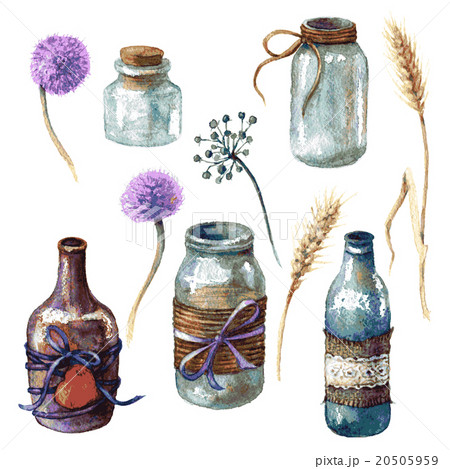 Jars  and bottles decorated in rustic style. 20505959