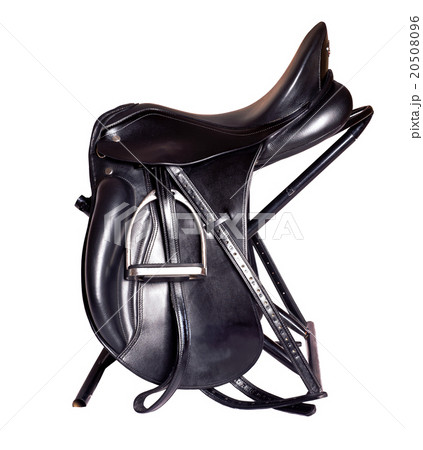 Black leather dressage saddle isolated on white Black leather dressage saddle isolated on white 20508096