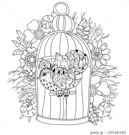 Zentangle stylized bird in cage. Hand Drawn vector 20508389