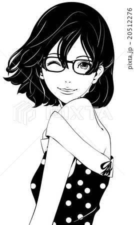 黒髪の女性 ファッション メガネのイラスト素材