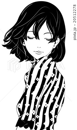 黒髪の女性 ファッション 目を閉じるのイラスト素材