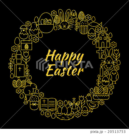 Happy Easter Gold Black Line Art Icons Circle Happy Easter Gold Black Line Art Icons Circle 20513753