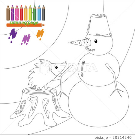 Coloring page with hedgehog and snowman 20514240