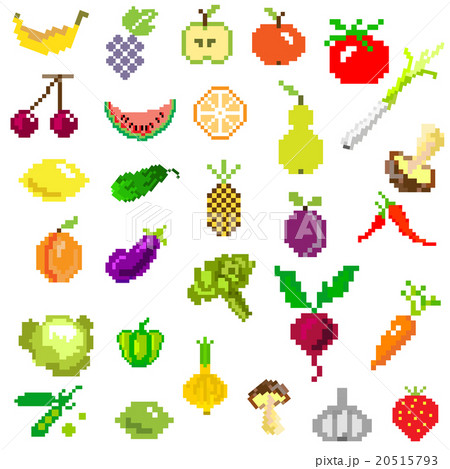 pixel art fruit and vegetables on white pixel art fruit and vegetables on white 20515793
