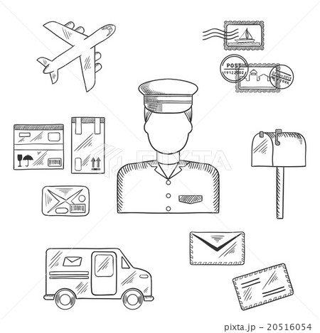 Postman and shipping sketch icons 20516054