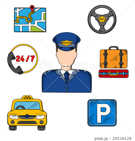 Taxi driver profession and service icons 20516126