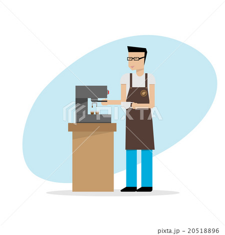 illustration of barista in apron preparing coffee 20518896